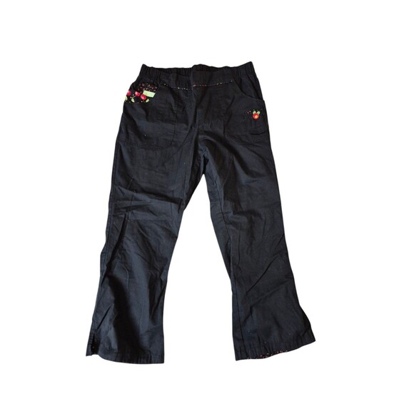 Mary Engelbreit Cherry Embroidered Capris Lightweight Retro Pants Sz LP - Picture 1 of 8